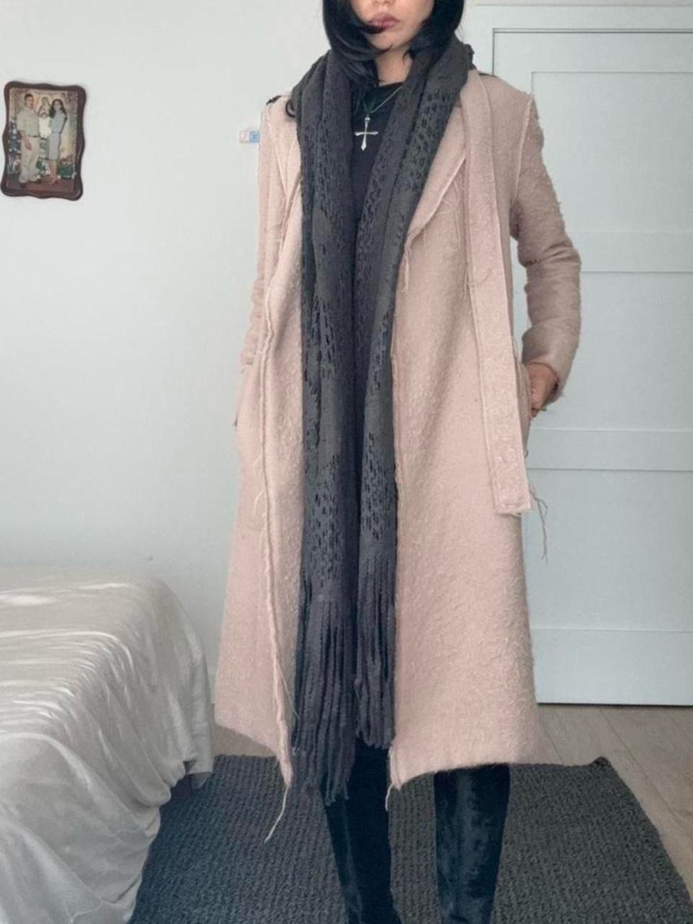 Vintage Helmut Lang Beige
Fringed Wool Coat